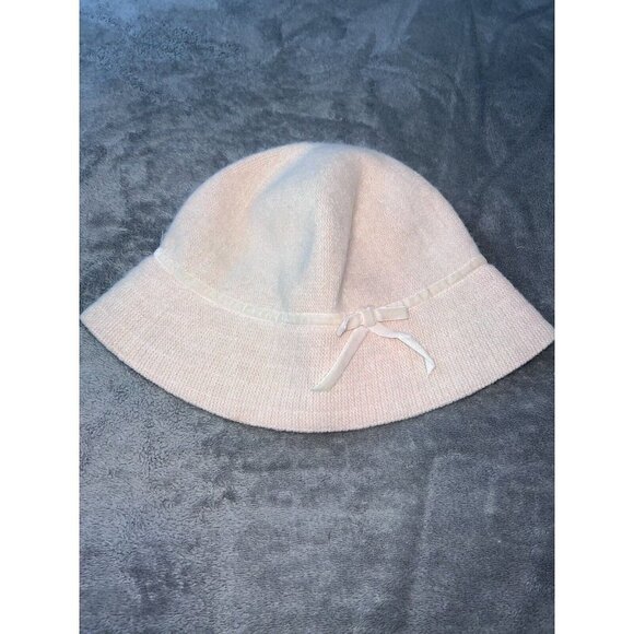 GAP Bucket Hat Vintage Y2K Soft Pink Rabbit Hair Wool Blend Eyelash Velvet Bow - Picture 5 of 9